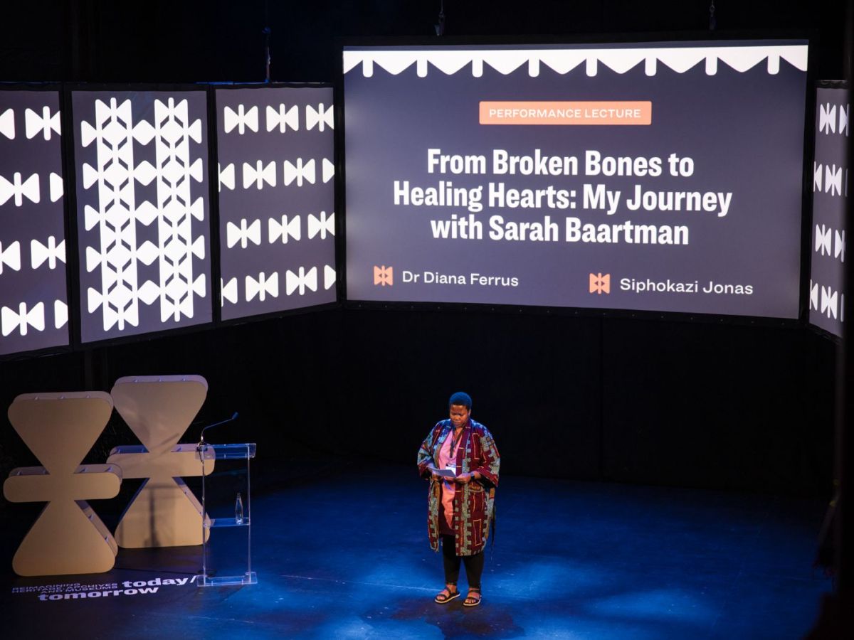 Siphokazi Jonas at the performance lecture From Broken Bones to Healing Hearts My Journey with Sarah Baartman